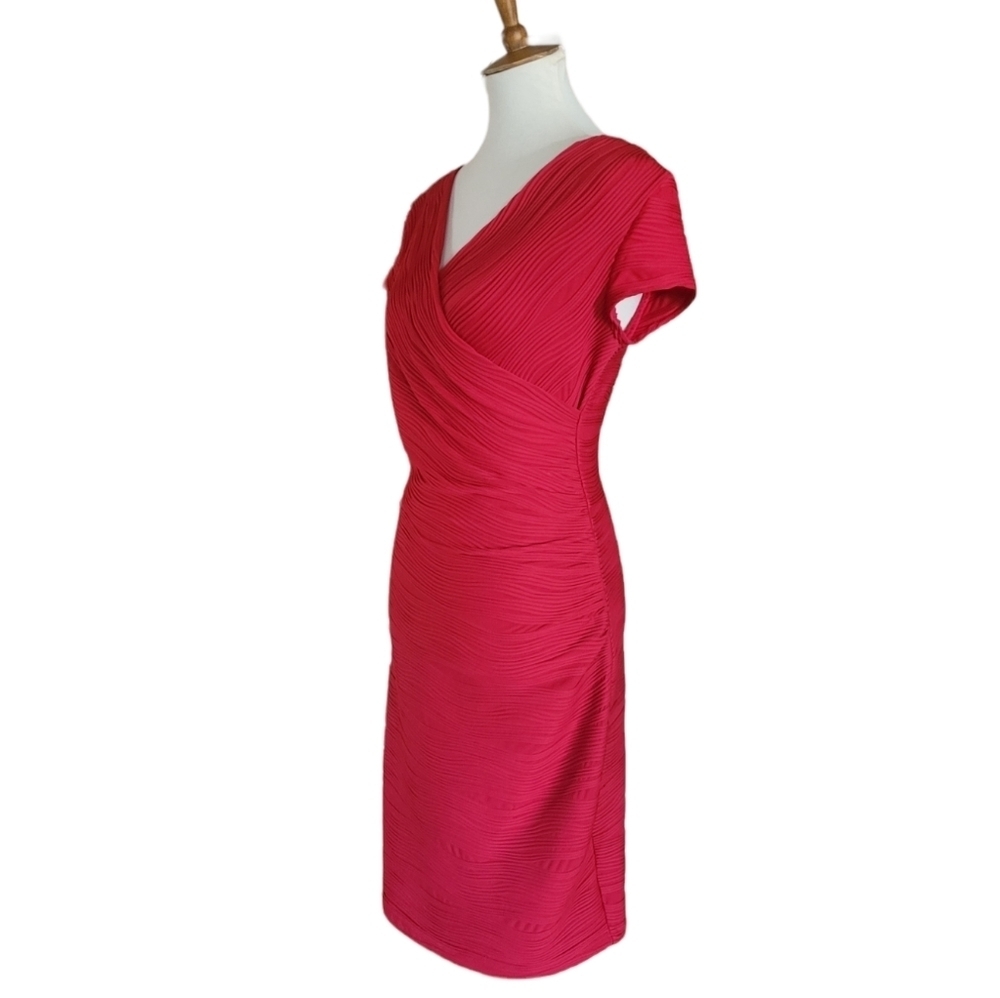 Joseph Ribkoff Red Ruched Textured Faux Wrap‎ Dress - Picture 2 of 8